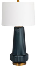 Creative Co-Op Ribbed Glass Table Lamp with Tapered Drum Shade, Deep Blue