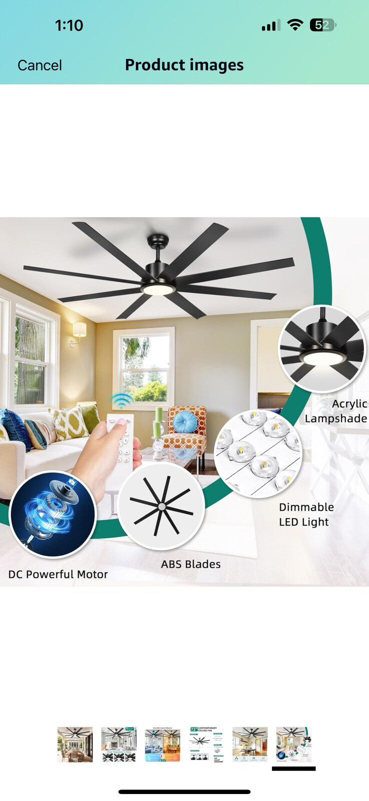 YITAHOME 72 Inch Ceiling Fans with Lights and Remote Control for Indoor