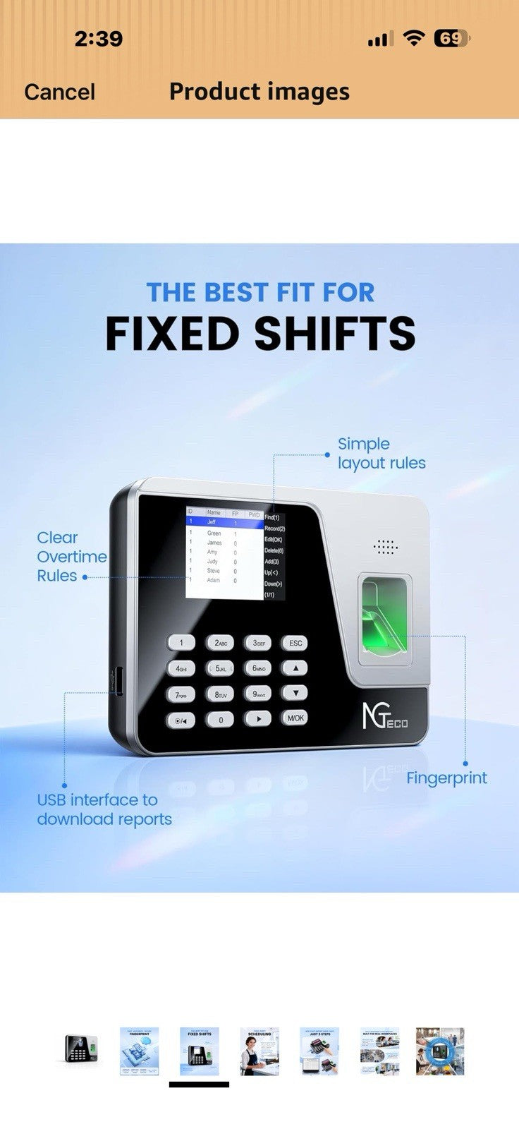 NGTeco Fingerprint & PIN Time Clock, Standalone Biometric Punch Machine