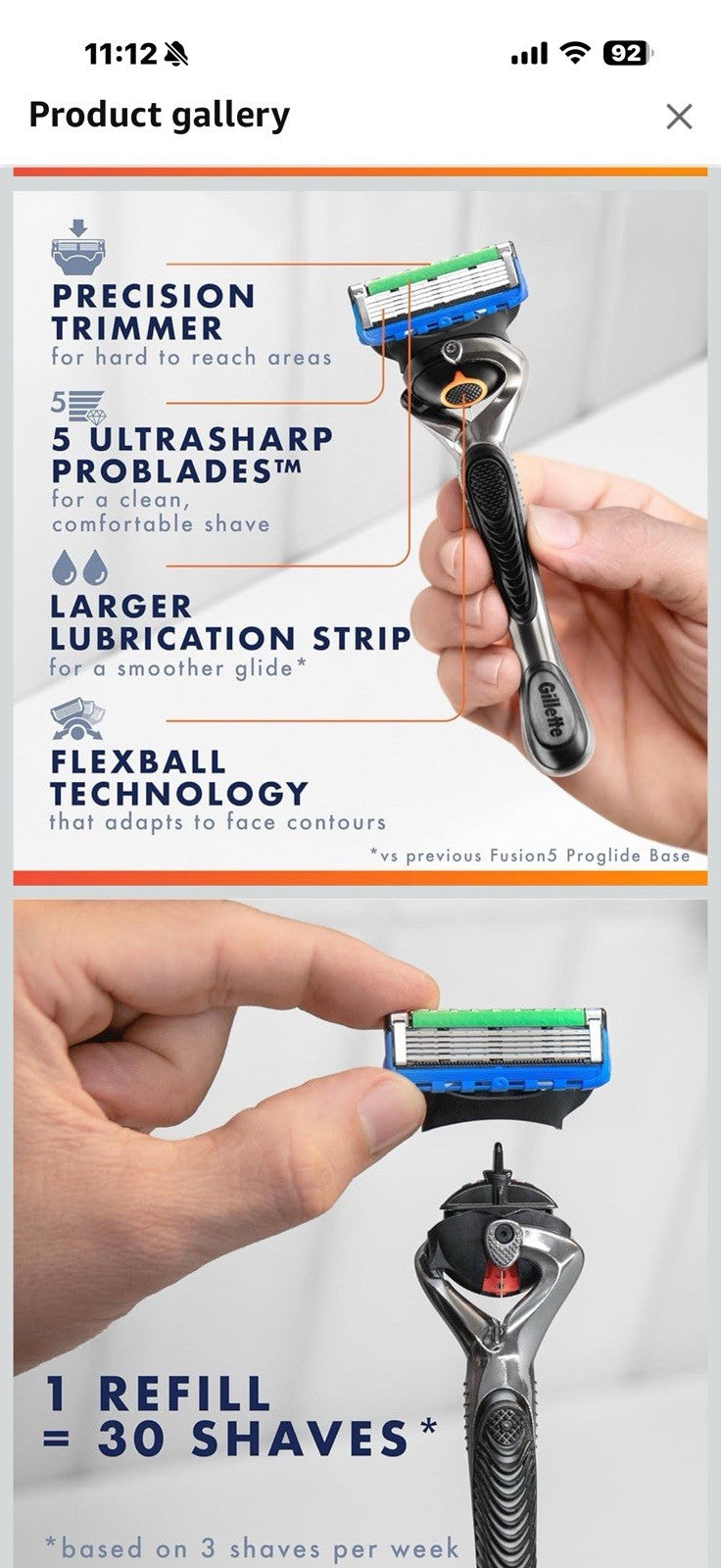 Gillette Fusion5 ProGlide Razor Refills for Men, 5 Razor Cartridges