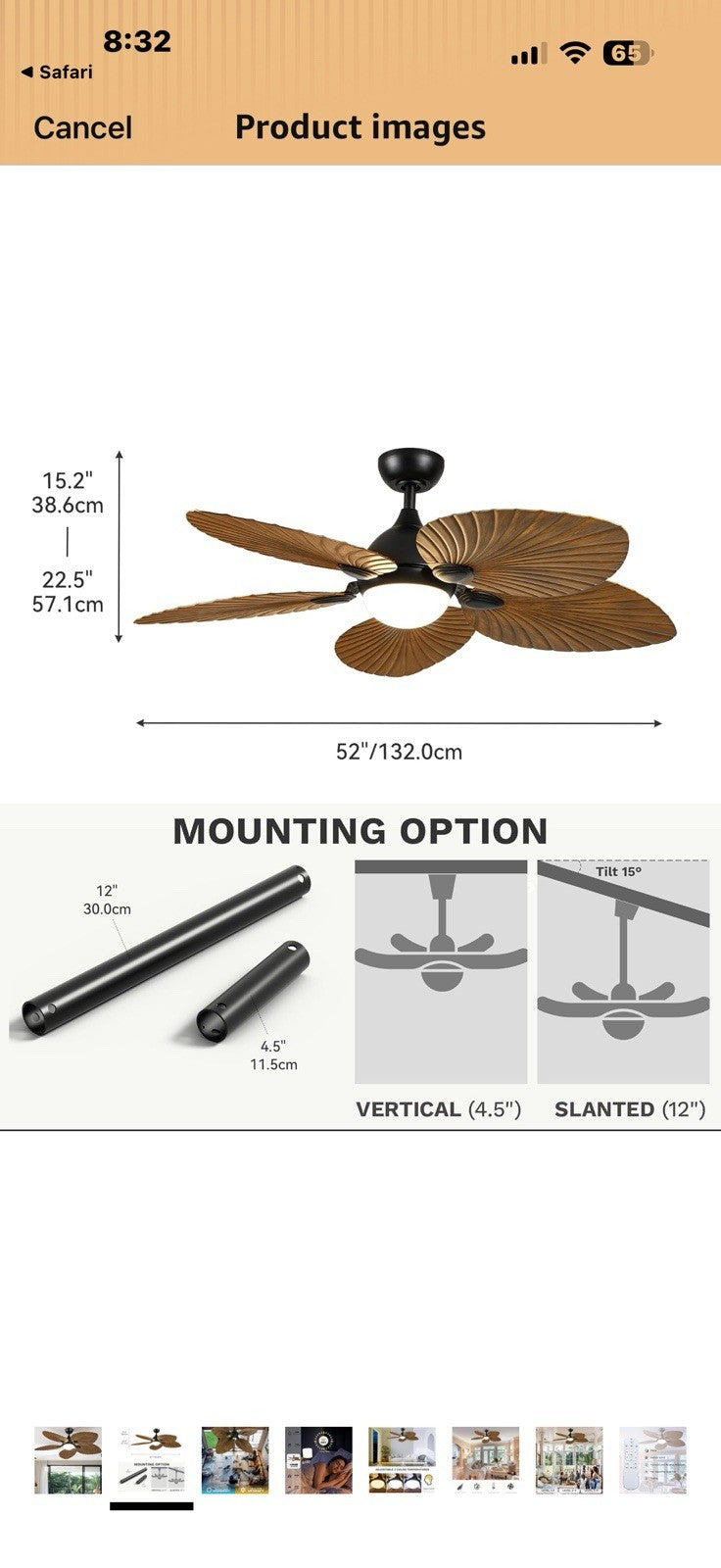 DWVO 52" Ceiling Fans with Lights, Tropical Ceiling Fan with Lights