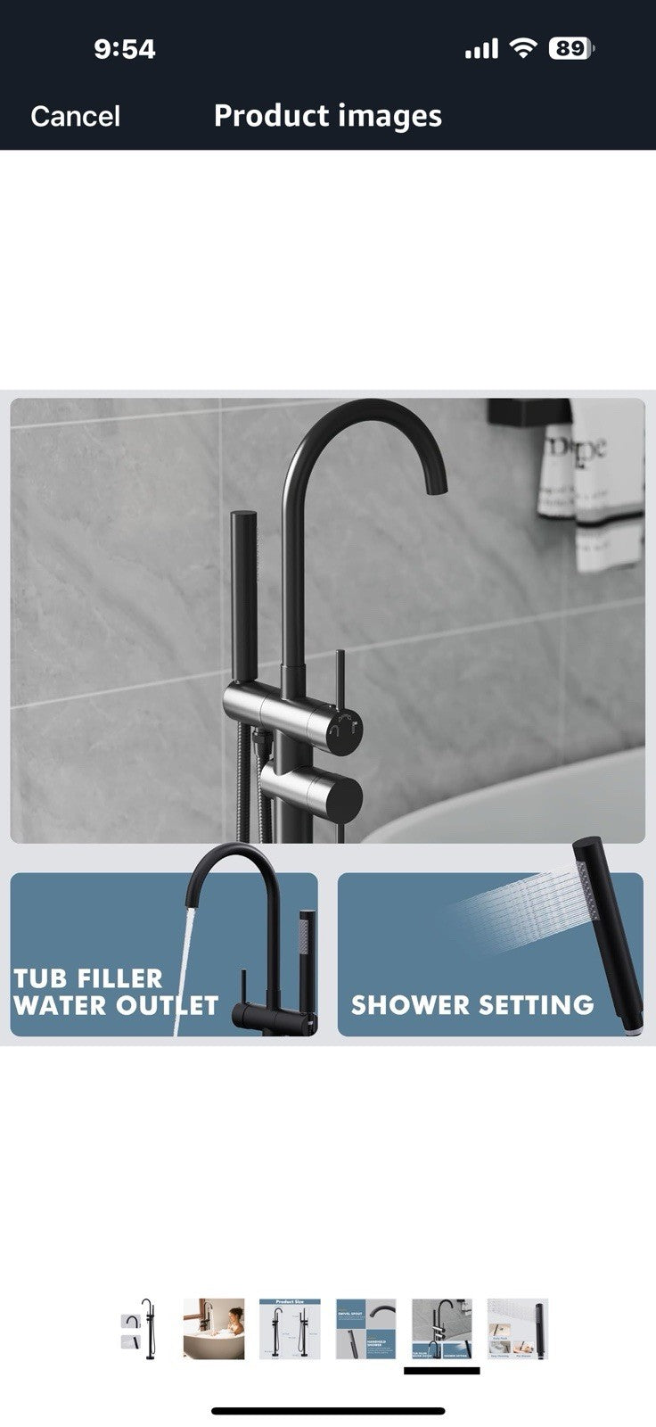 GIMILI Free Standing Tub Filler Bathtub Faucet Stand Alone Matte Black