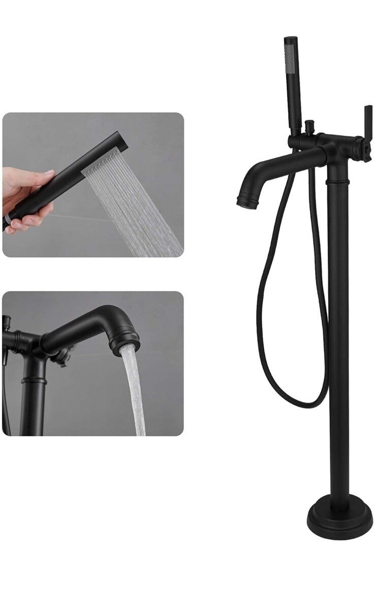 BWE Black Freestanding Bathtub Faucet Floor Mounted Modern Bathroom