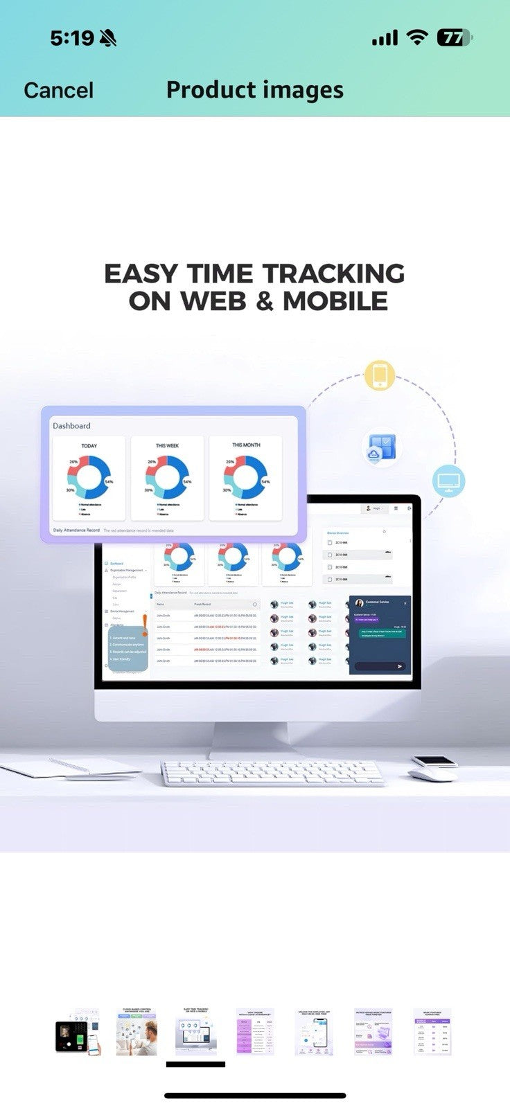 NGTeco Cloud-Based Time Clock TC1, 4-in-1 Time Clocks for Employees