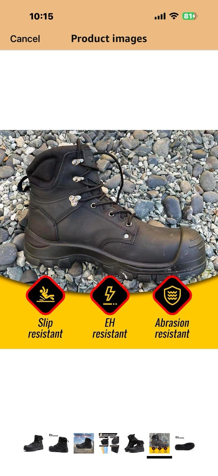 ROCKROOSTER 6 Inch Black Composite Toe Waterproof Work Boots for Men, 