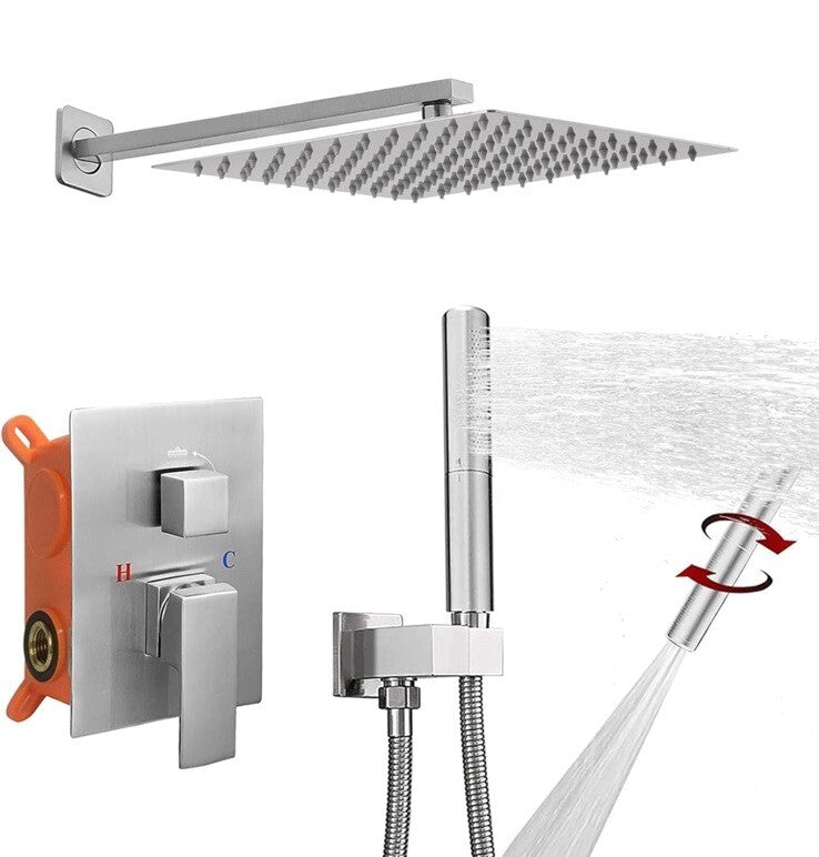 BESy 10 Inch Solid Brass Shower System Fixture High Pressure Mixer Shower 