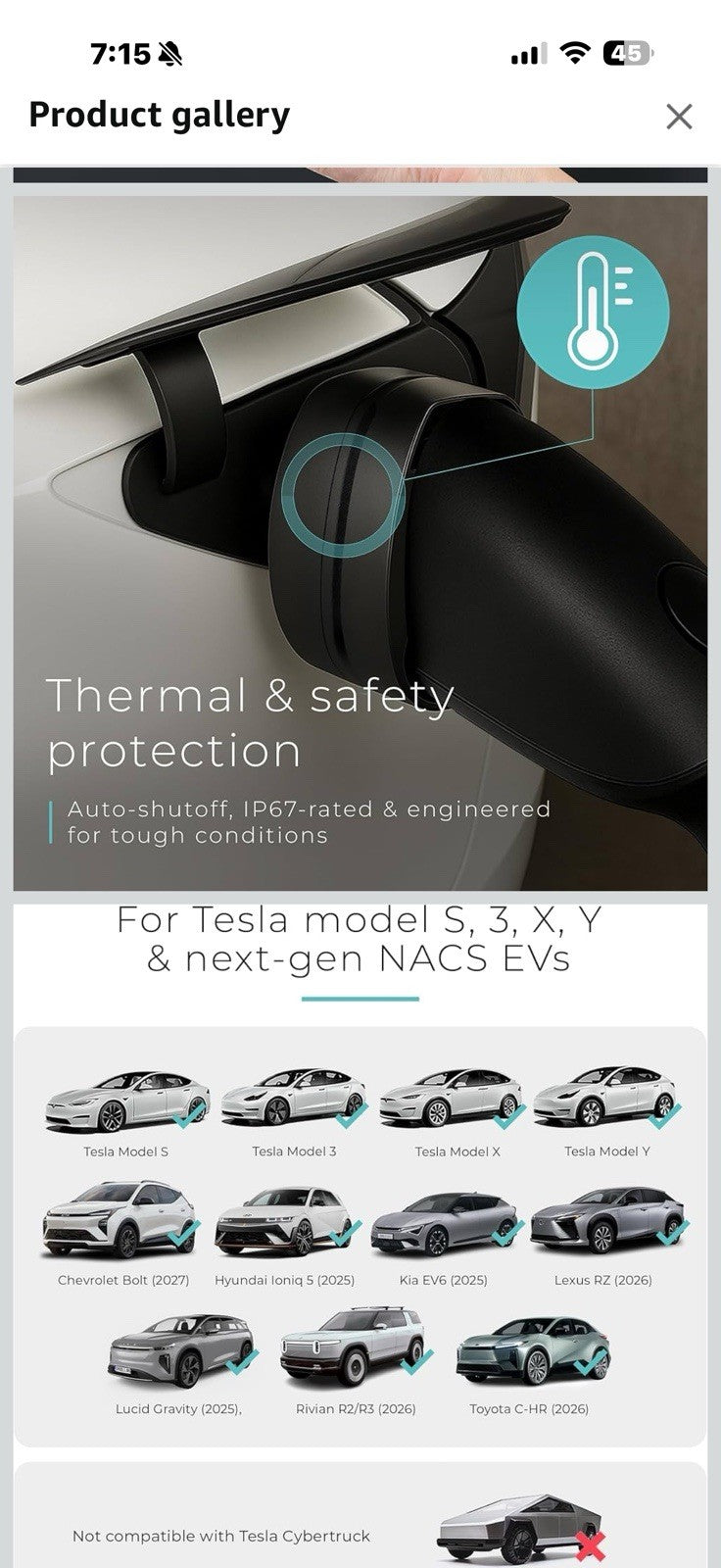 Lectron CCS to NACS Adapter for Tesla Model S, 3, X, Y & All NACS EVs 
