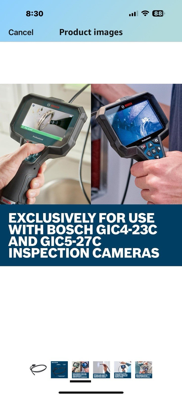 BOSCH GIC-CC5-8 Inspection Camera Cable - 5 Ft High-Resolution, Durable