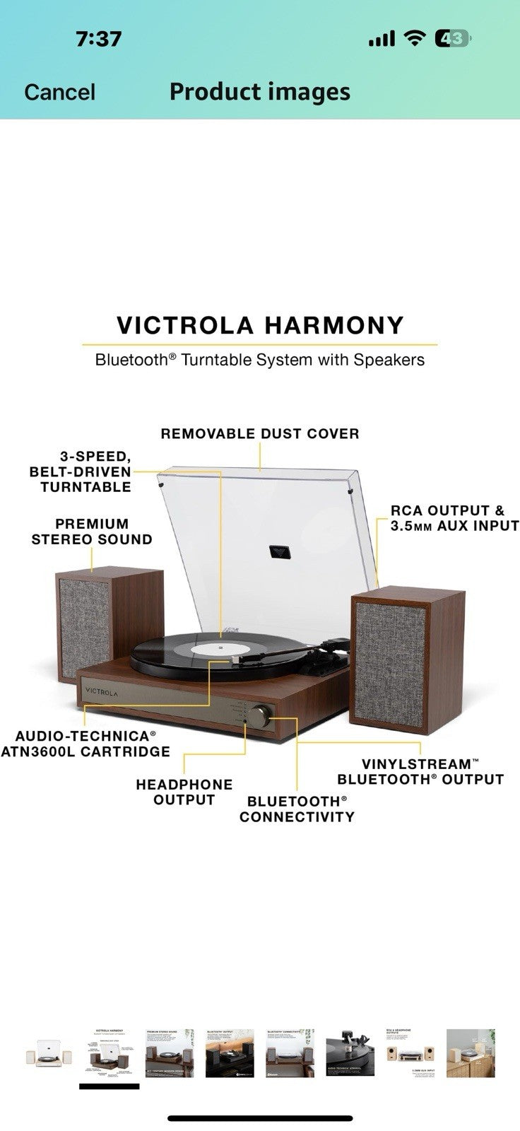 Victrola Harmony – Bluetooth Turntable System– 3-Speed Vinyl Record Player