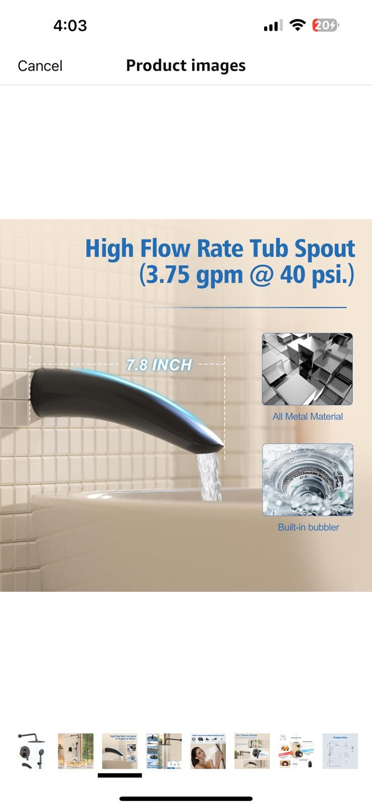 Gabrylly Shower System with Tub Spout, Black Bathtub Shower Faucet Set, 10" 