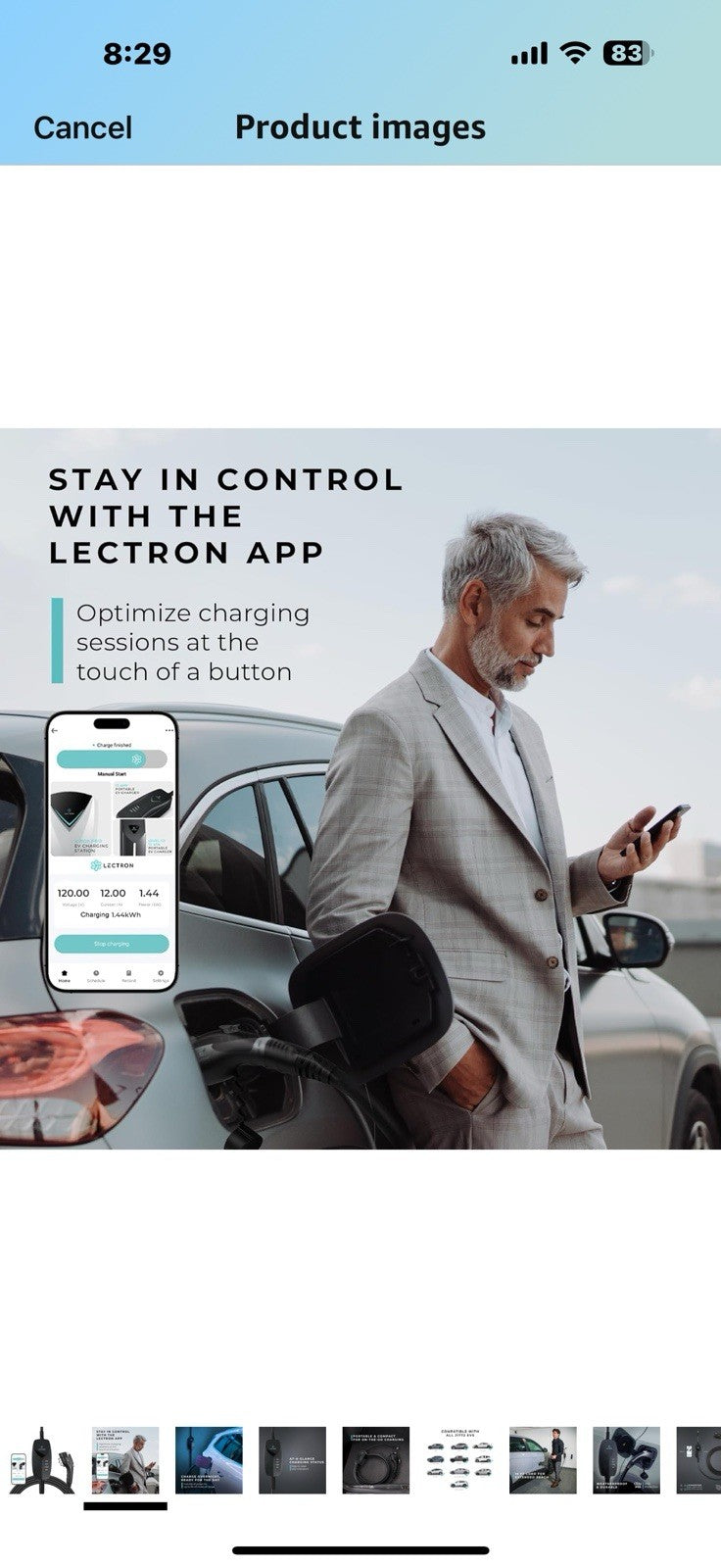 Lectron Level 1 J1772 EV Charger (WiFi) with App Control - 120V, 12 Amp, & 16 ft