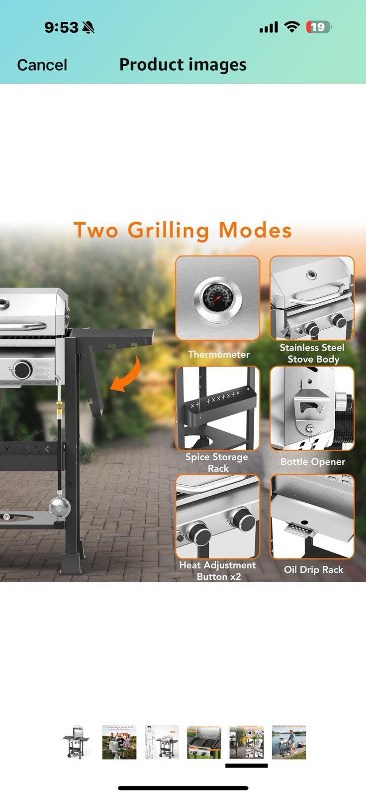 Propane Gas BBQ Grill 2-Burner Barbecue Grills with Cast Iron Frying Pan