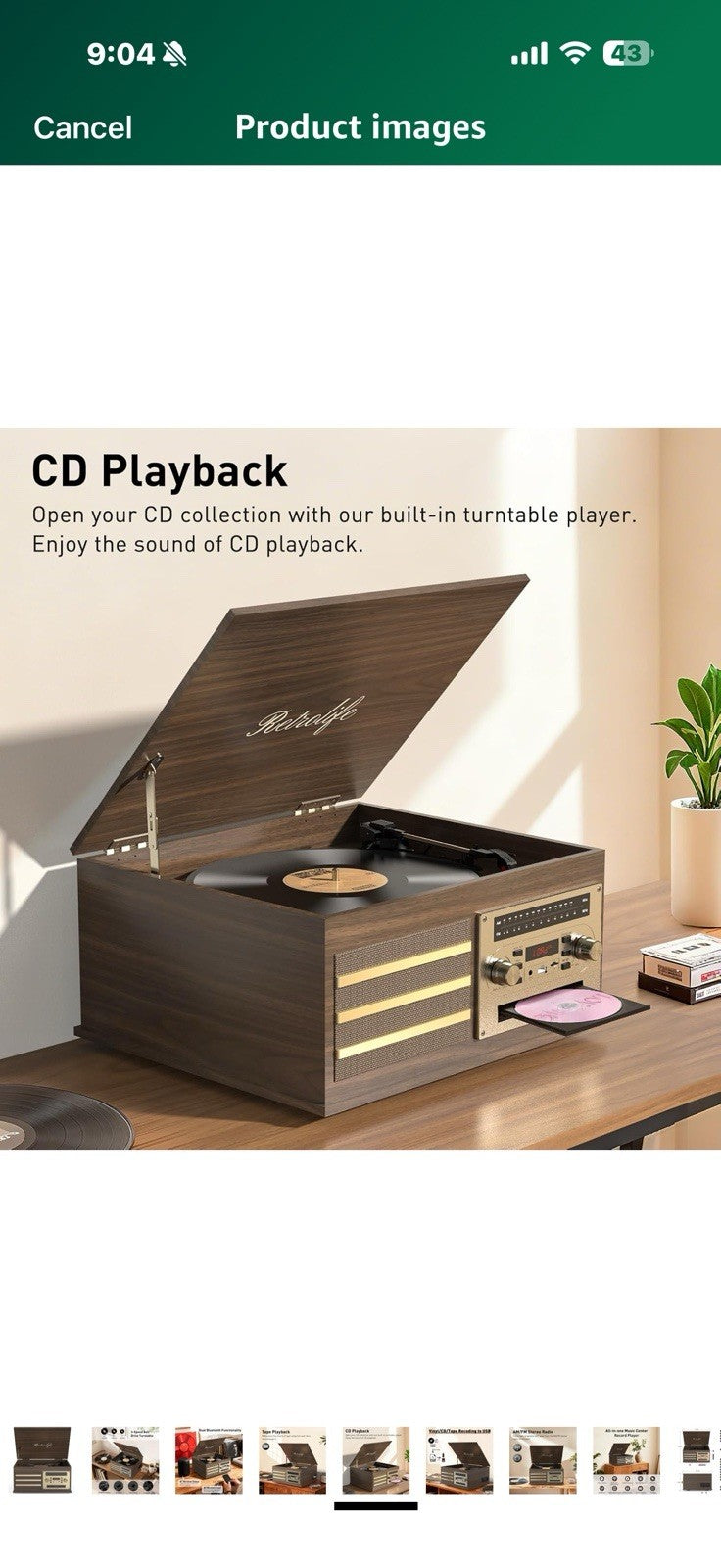 Vinyl Record Player 10-in-1 Music Center Turntable Built-in Speakers Support 3