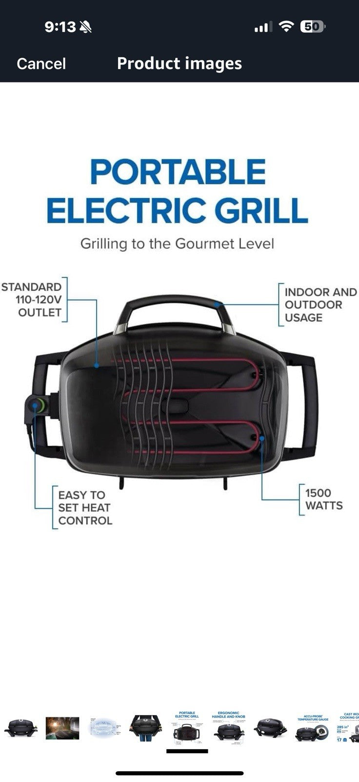 Napoleon TravelQ PRO285E Portable Electric Grill, Black, Tailgating, Camping