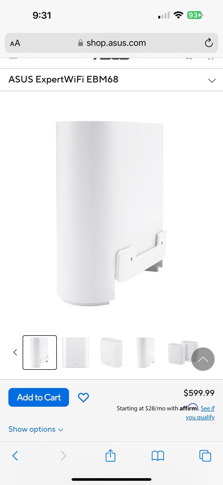 ASUS ExpertWiFi EBM68 AX7800 Tri-Band Business WiFi 6 System (2 Pack) 