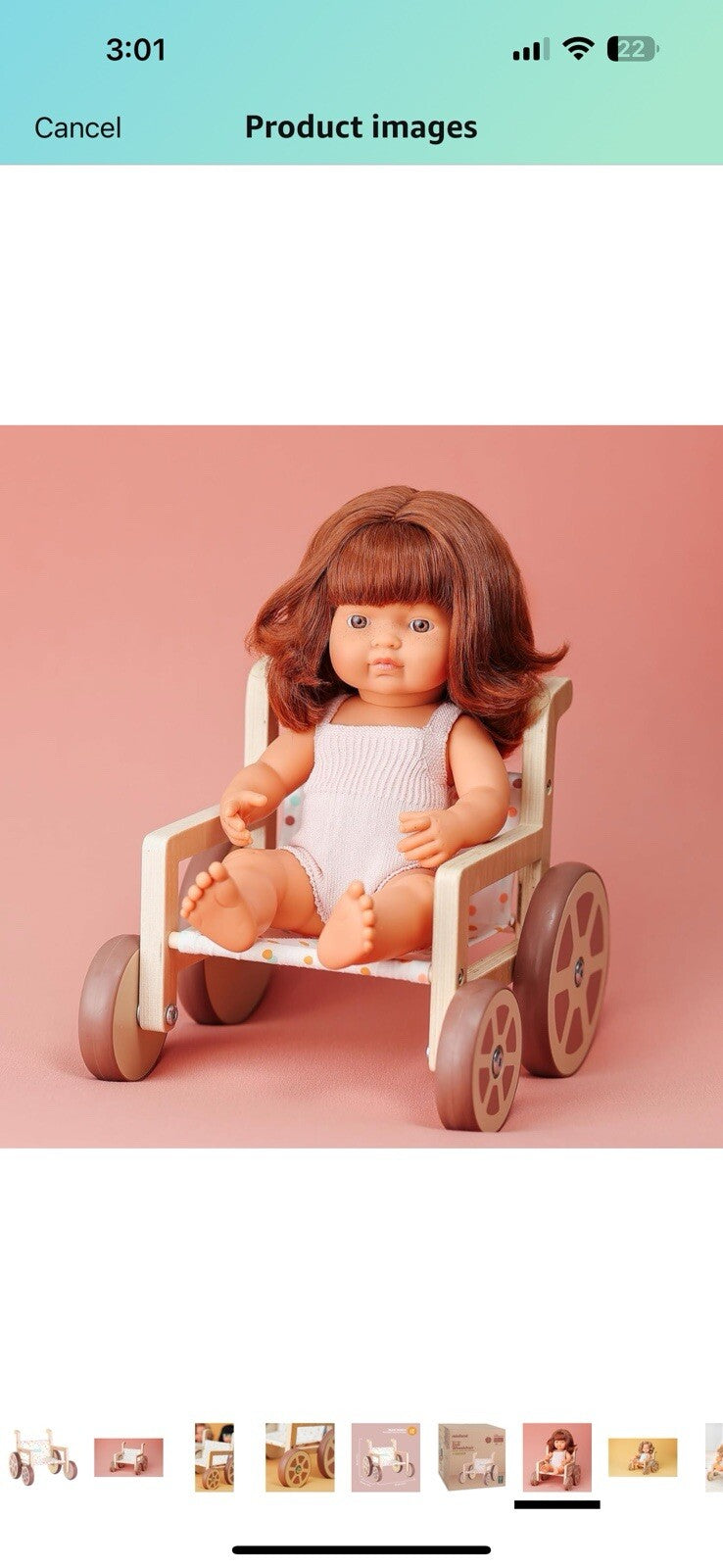 Miniland Doll Wooden Wheelchair Made with ECO Quality Materials which Provide
