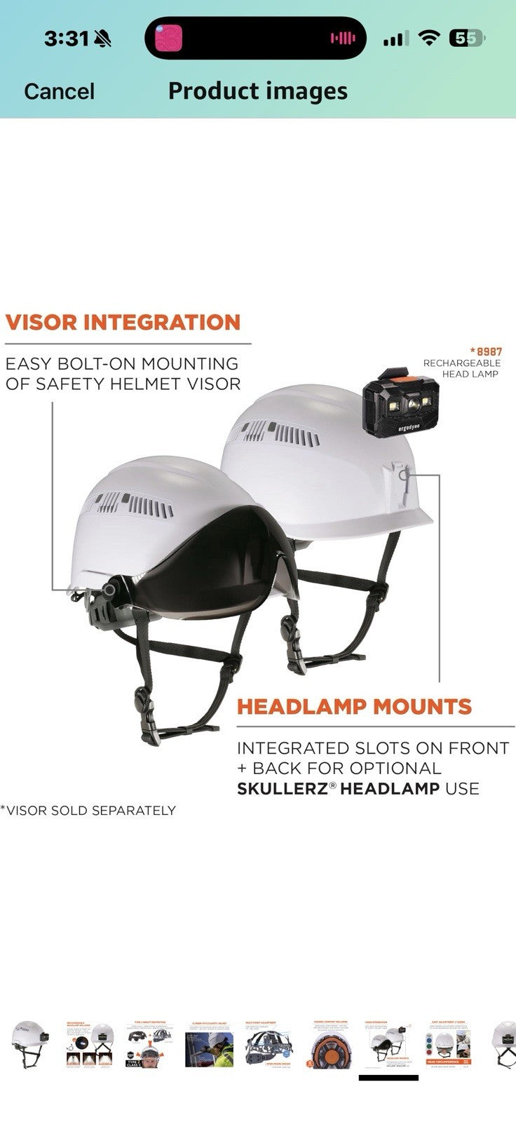 Ergodyne Skullerz 8977LED Type 2 Vented Safety Helmet with LED Light,