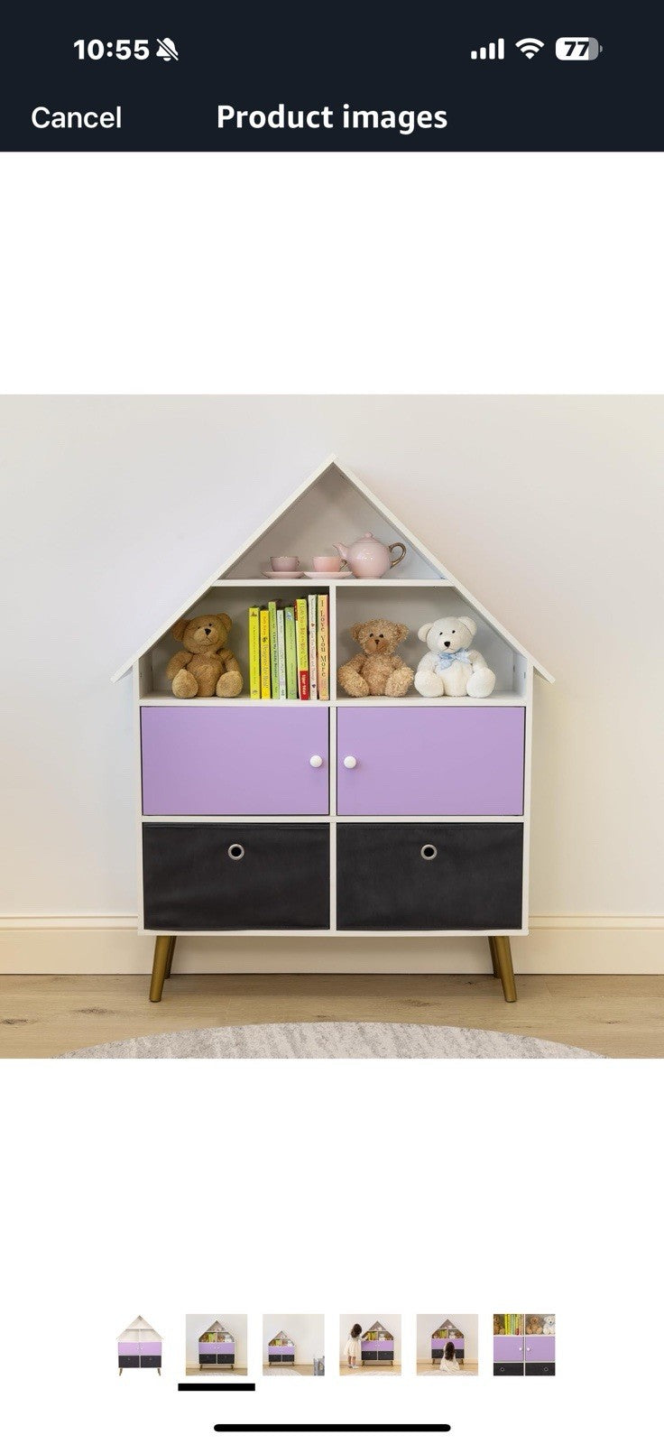 Humble Crew Violet Dollhouse Storage Organizer & Bookcase with 2 Fabric Bins,