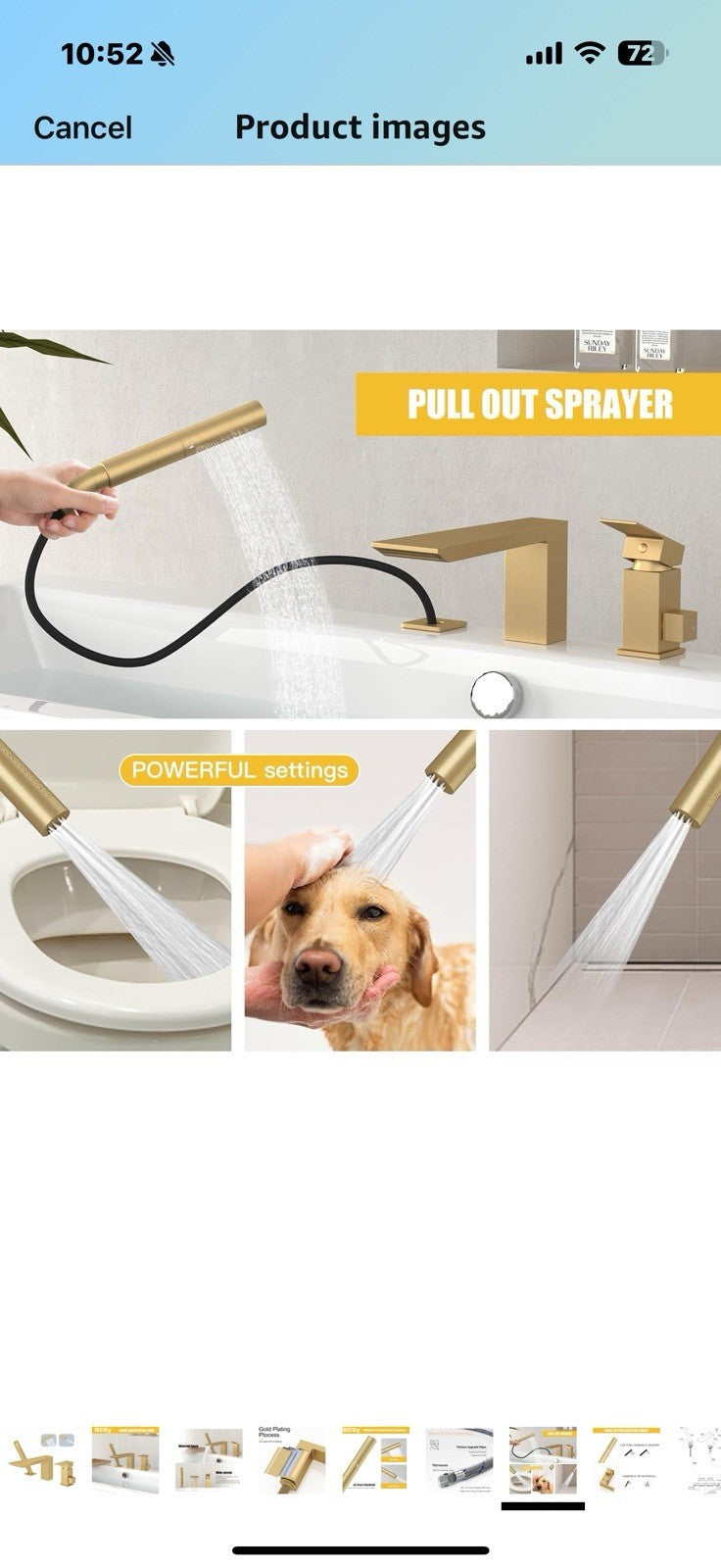 BESy Brass Waterfall Roman Bath Tub Faucets with Sprayer, Deck Mount