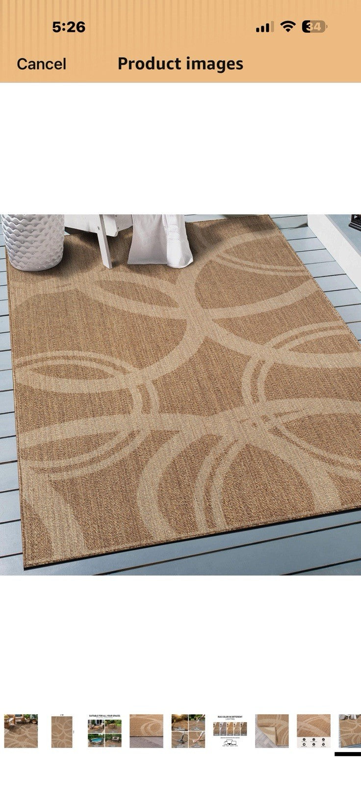 Rugshop Abstract Indoor Outdoor Flat Woven Area Rug,Natural Jute