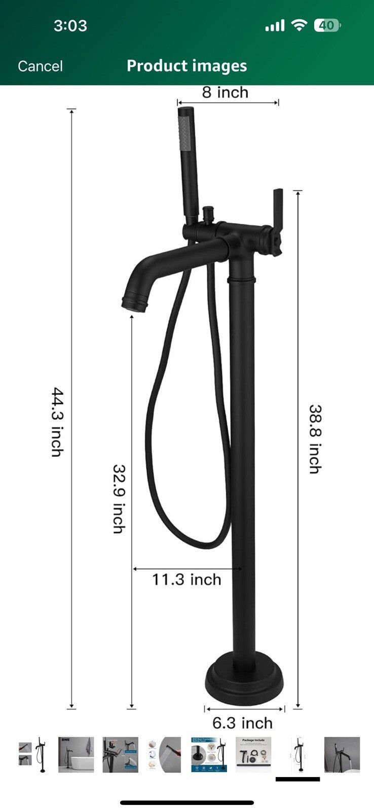 BWE Black Freestanding Bathtub Faucet Floor Mounted Modern Bathroom
