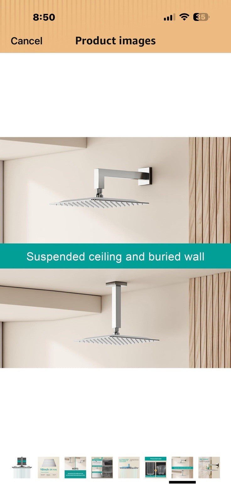 Square Rain Shower Head, High Flow Stainless Steel,Work with any decorative