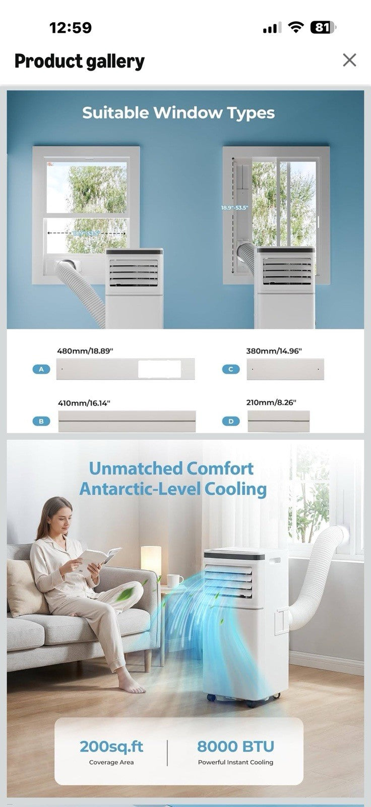 Antarctic Star 8000 BTU Portable Air Conditioner, 3-in-1 AC Unit with Dehumidif