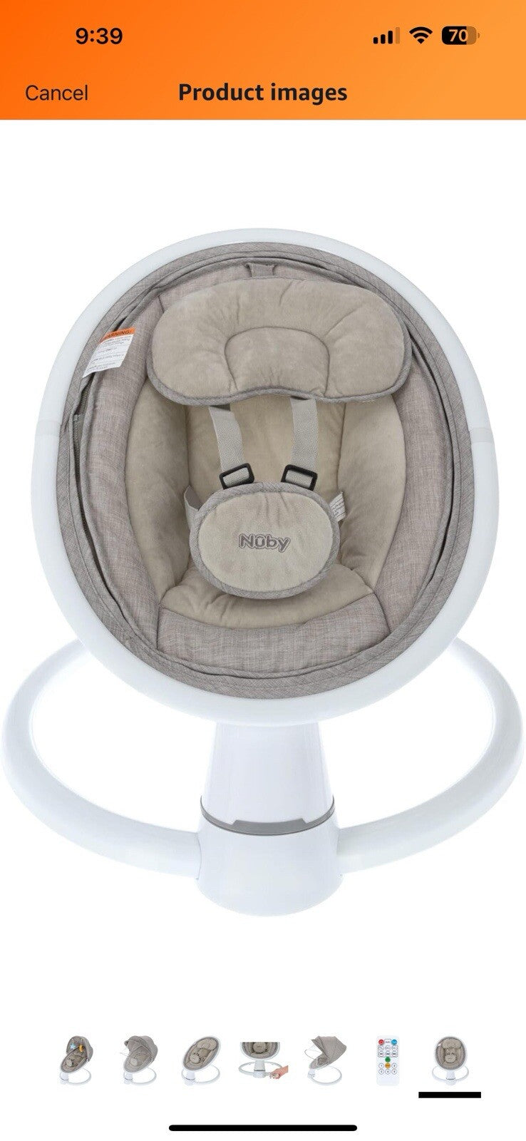Nuby Baby Swing with Canopy & Remote – 5-Level Infant Swing, Ergonomic