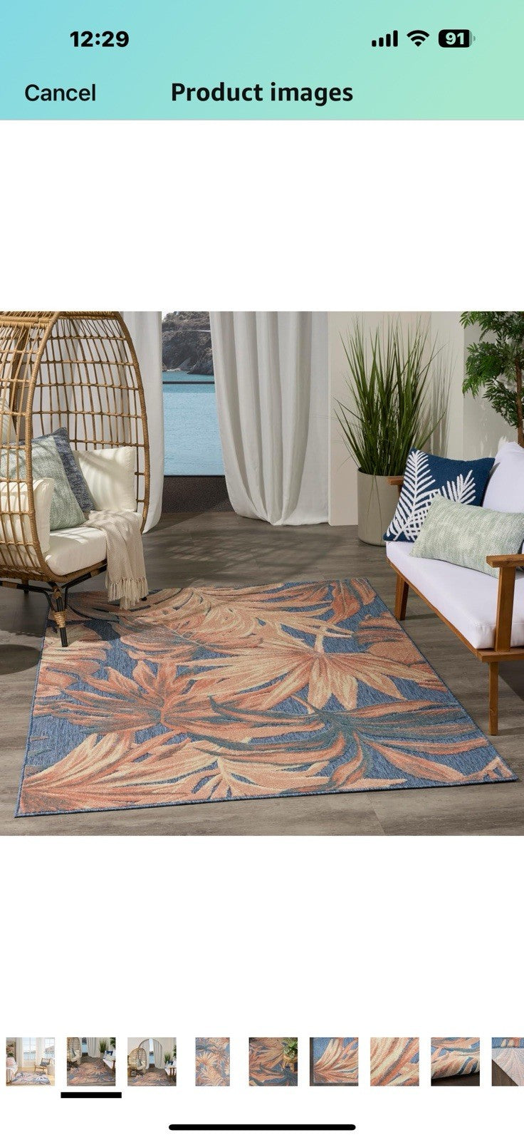 Nourison Aloha Blue Rose 5'3" x 7'5" Area Rug - Easy Clean, Non Shedding,