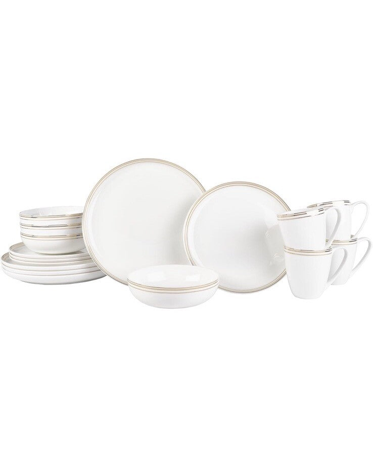 Everyday White by Fitz and Floyd Nevaeh Bone China Coupe Gold Bands 