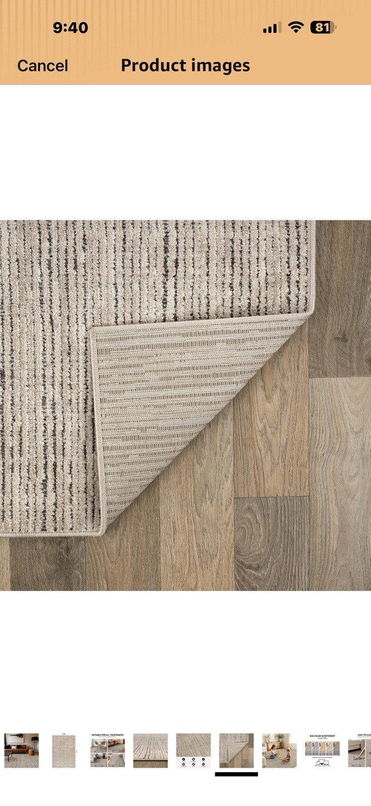 Rugshop Textured High-Low Indoor Area Rug, Neutral Stripe Design, Jute Backing,