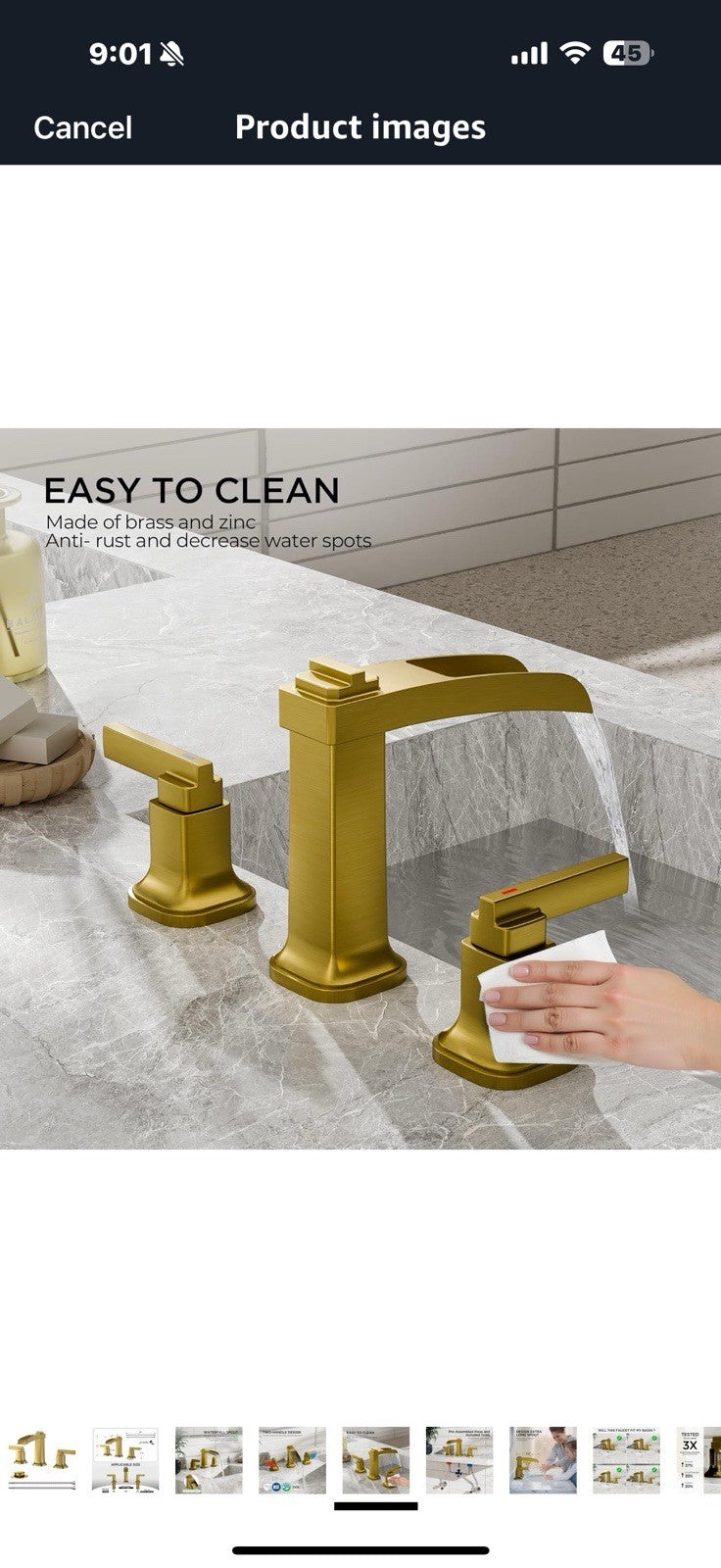 FORIOUS Waterfall Brushed Gold Bathroom Faucets 3 Hole, Modern 