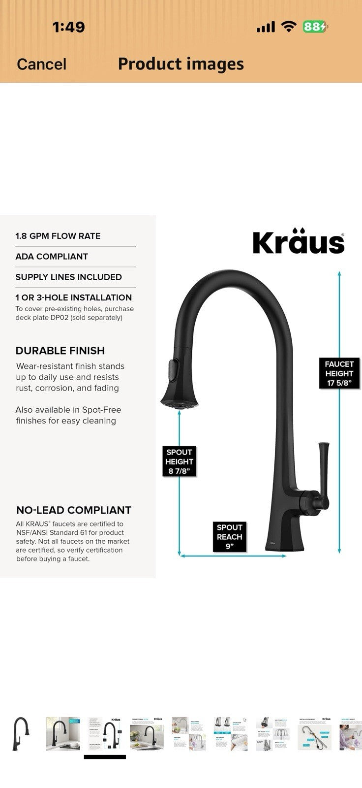 KRAUS Savan 2-Function Single Handle Pull Down Kitchen Faucet in Matte Black,