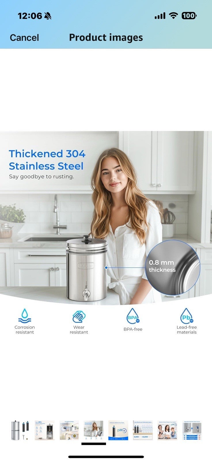 Waterdrop Alkaline Gravity-fed Water Filter System, Increase PH, Reduces