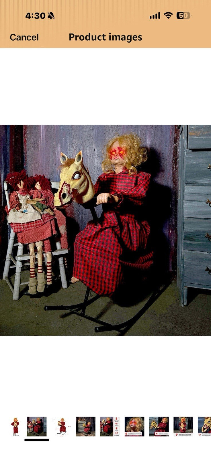 Haunted Hill Farm 3.2-Ft Animatronic Rocking Horse Girl, Halloween 
