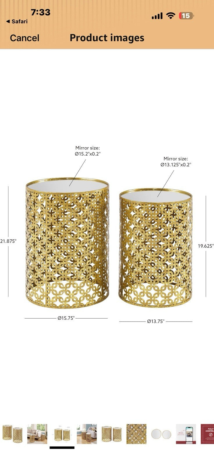 Linon Alina Round Nesting Tables (Set Of 2), Gold