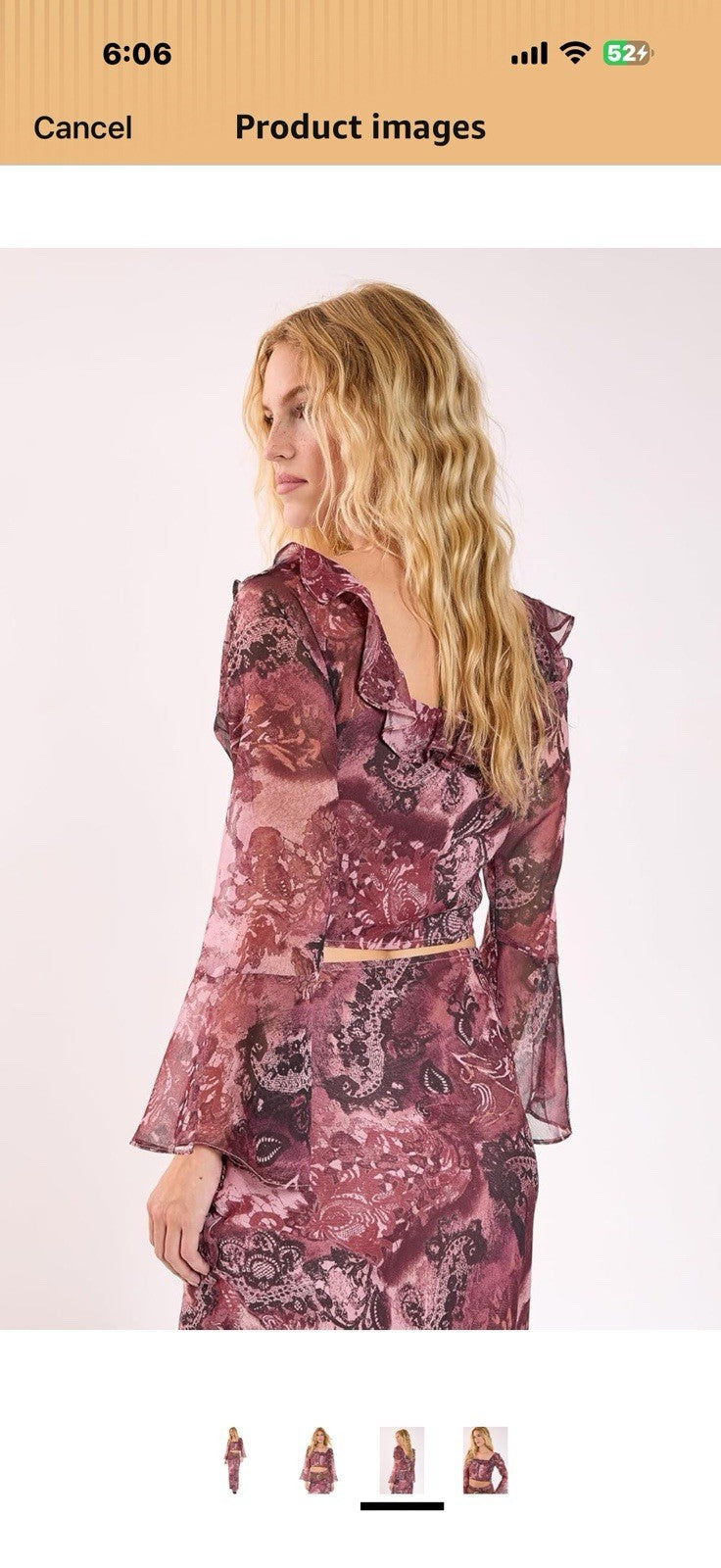 Nasty Gal Paisley Ruffle Fluted Sleeve Top Size 10