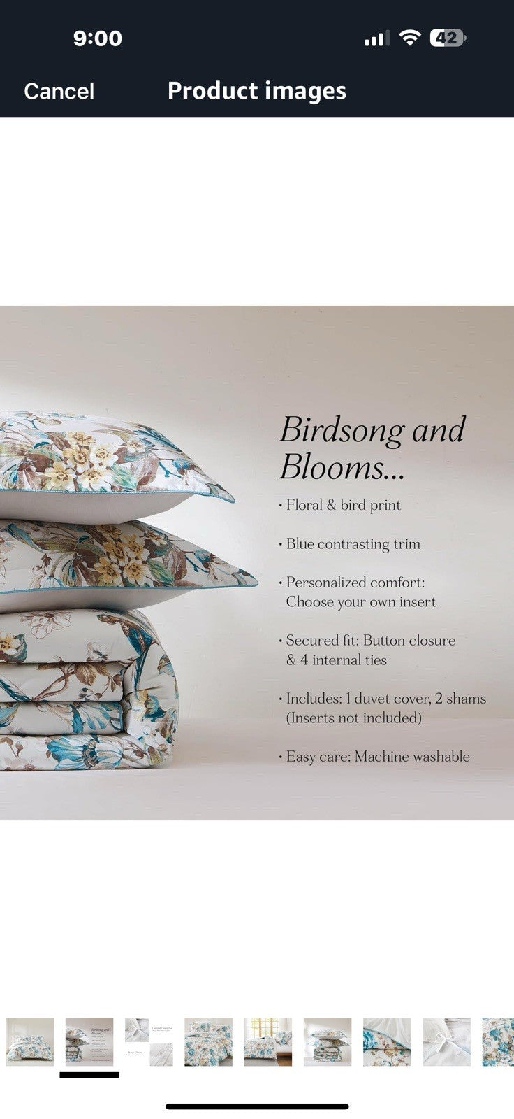 Lush Decor Bird and Hydrangea Cotton Duvet Cover 3 Piece Set King 