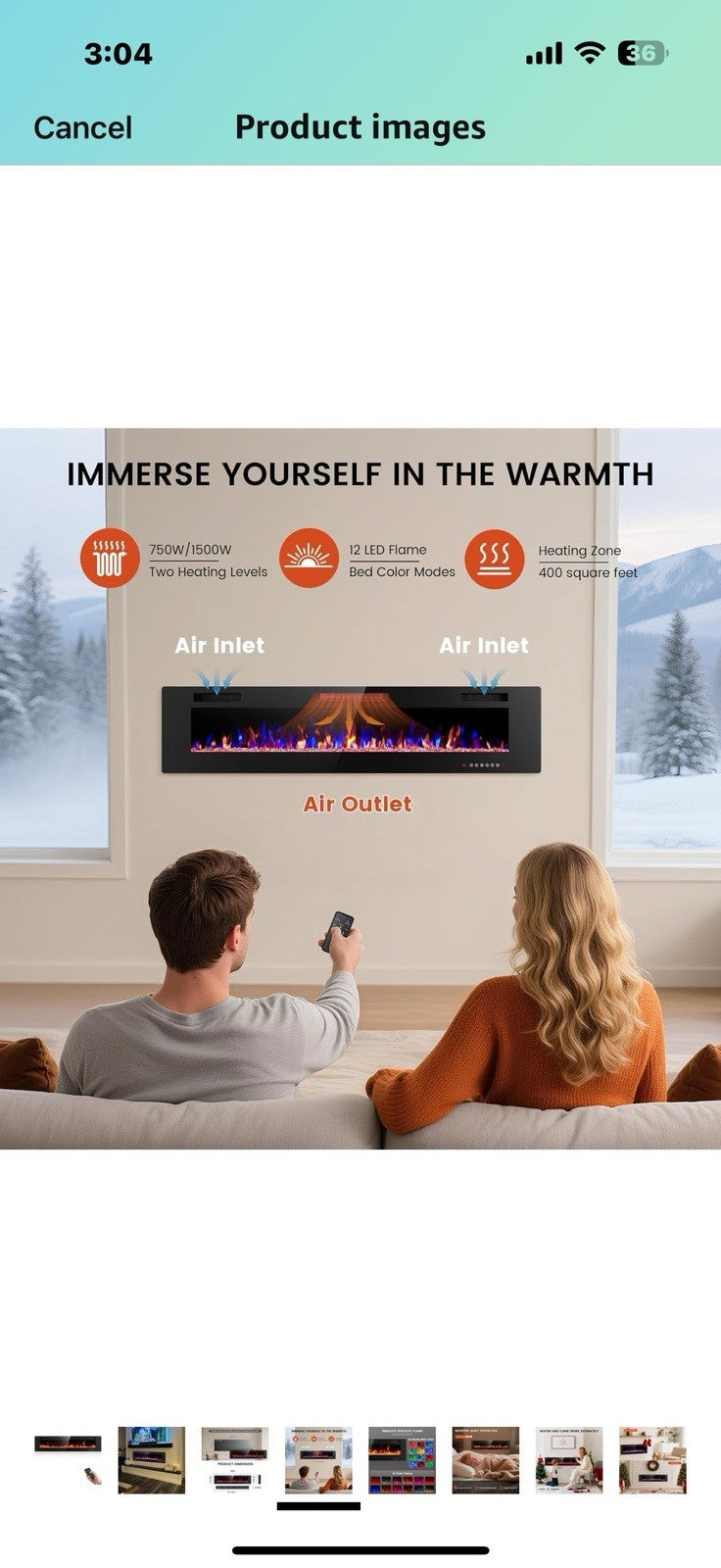 Electric Fireplace 68 inch, Recessed and Wall Mounted Electric Fireplace 