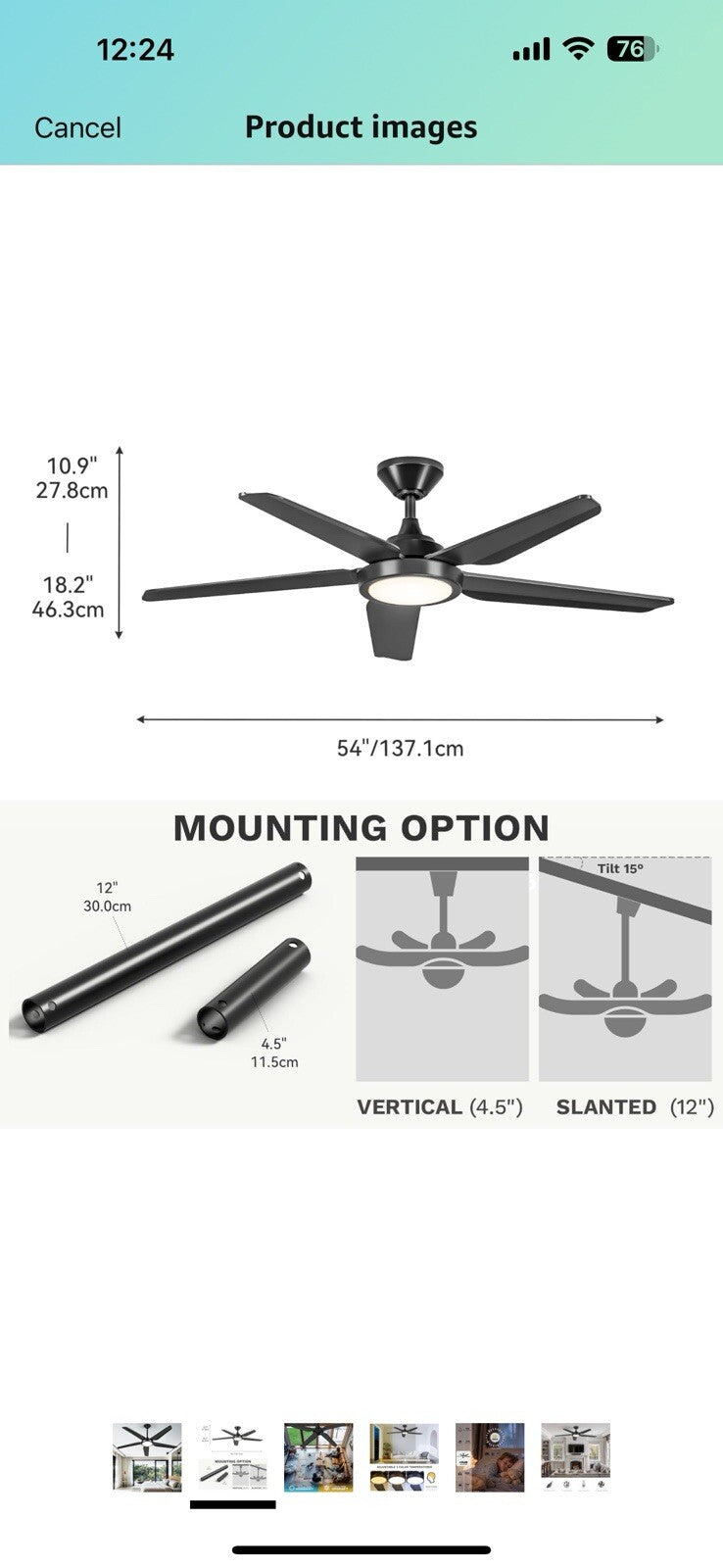 DWVO Ceiling Fan with Light, 54" Ceiling Fan with Remote, Tri-Color Temperature,