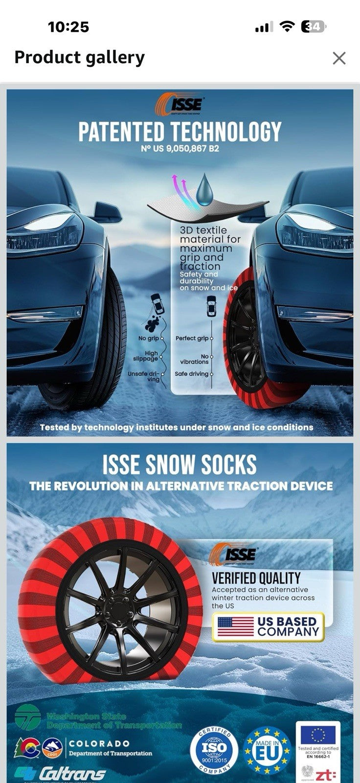 ISSE Classic Snow Socks Size 58. Designed for All Tire Brands. Textile