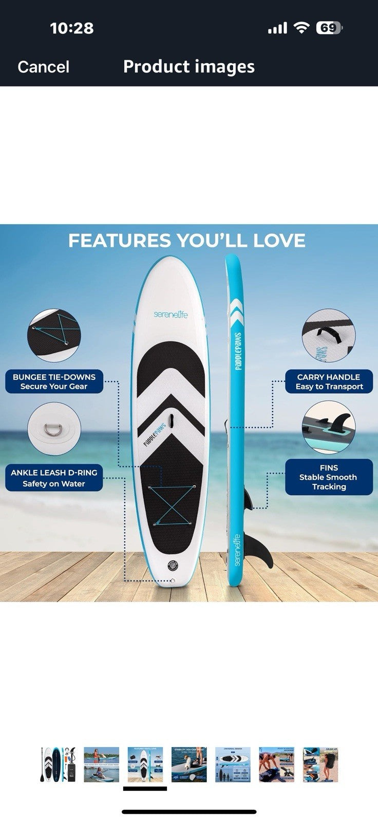 SereneLife 11’ Inflatable SUP - Pet-Friendly Stand-Up Paddle Board for Adults