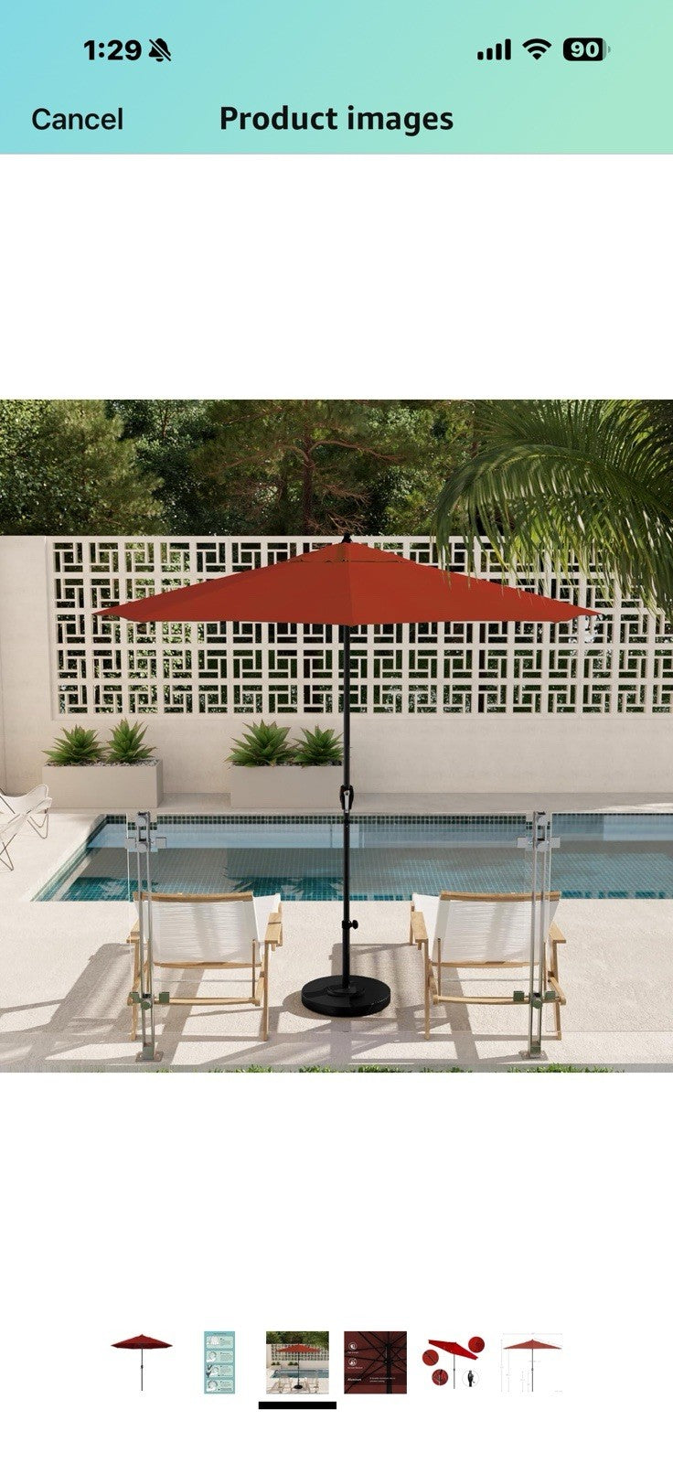 California Umbrella 9' Rd Aluminum Patio Umbrella, Crank Lift, Auto Tilt, 