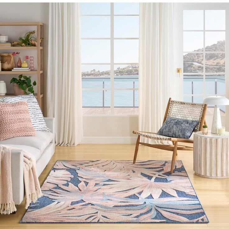 Nourison Aloha Blue Rose 5'3" x 7'5" Area Rug - Easy Clean, Non Shedding,