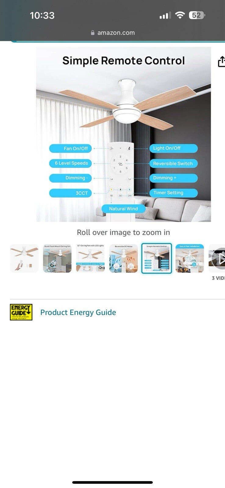 Consciot 52 Inch Flush Mount Modern Low Profile Ceiling 