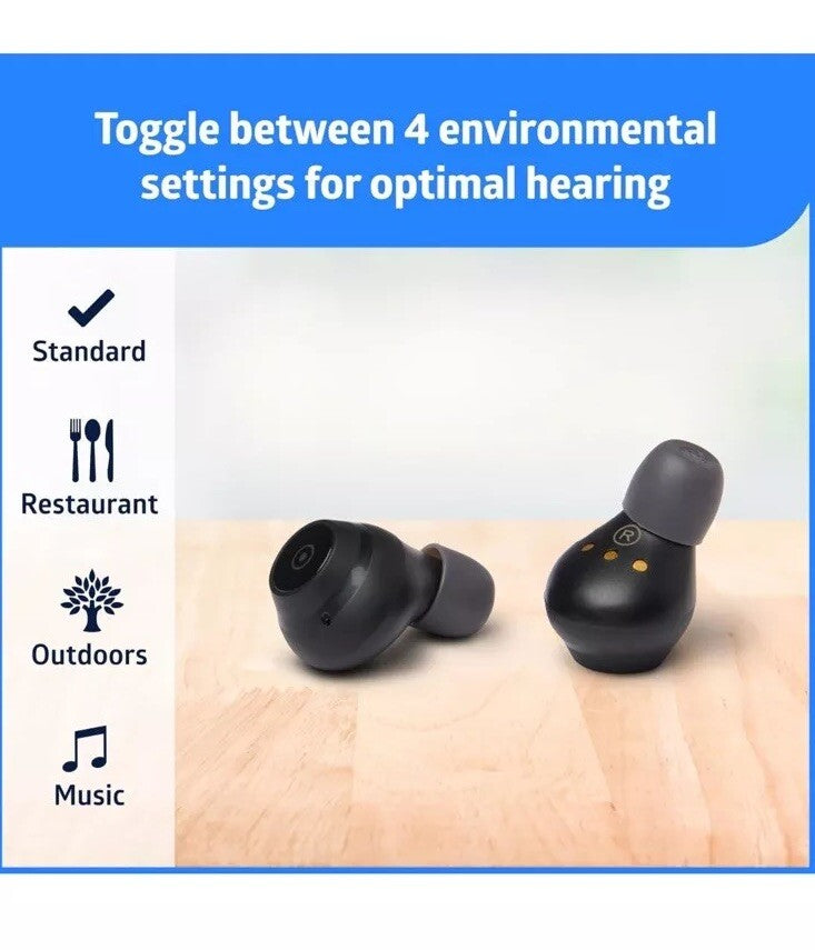 Medline Rechargeable OTC Hearing Aids, Black, in-The-Ear, 4 Environmental 
