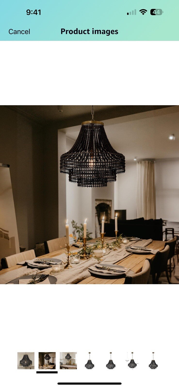 Creative Co-Op Metal, Rattan, and Wood Bead Chandelier in Timeless Black