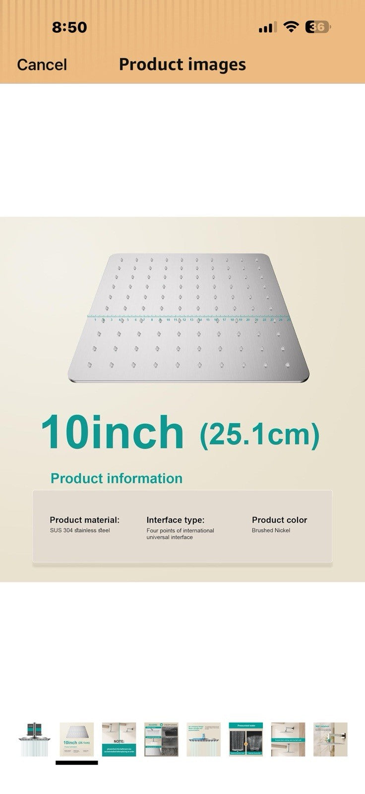 Square Rain Shower Head, High Flow Stainless Steel,Work with any decorative
