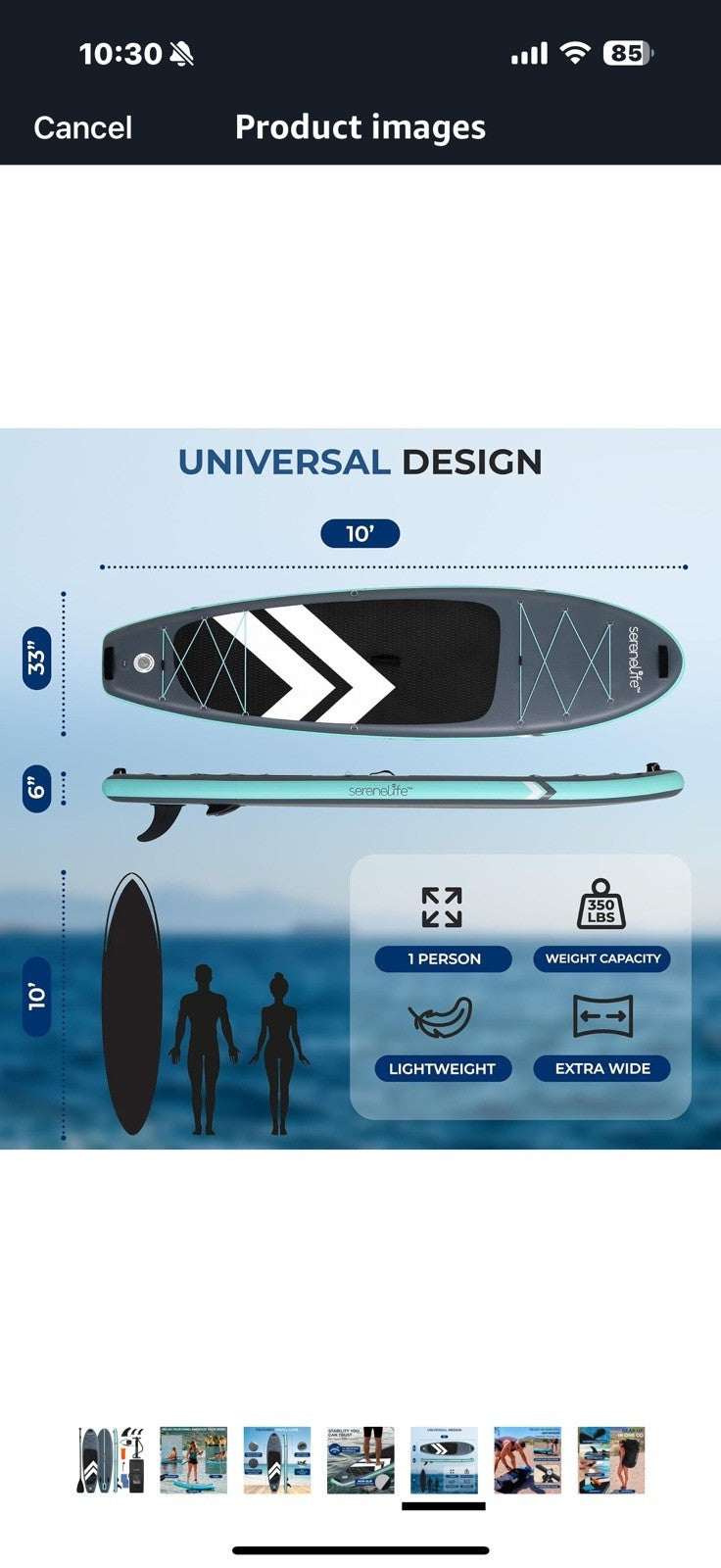 SereneLife 10’ Inflatable Stand Up Paddle Board with Premium SUP Accessories 