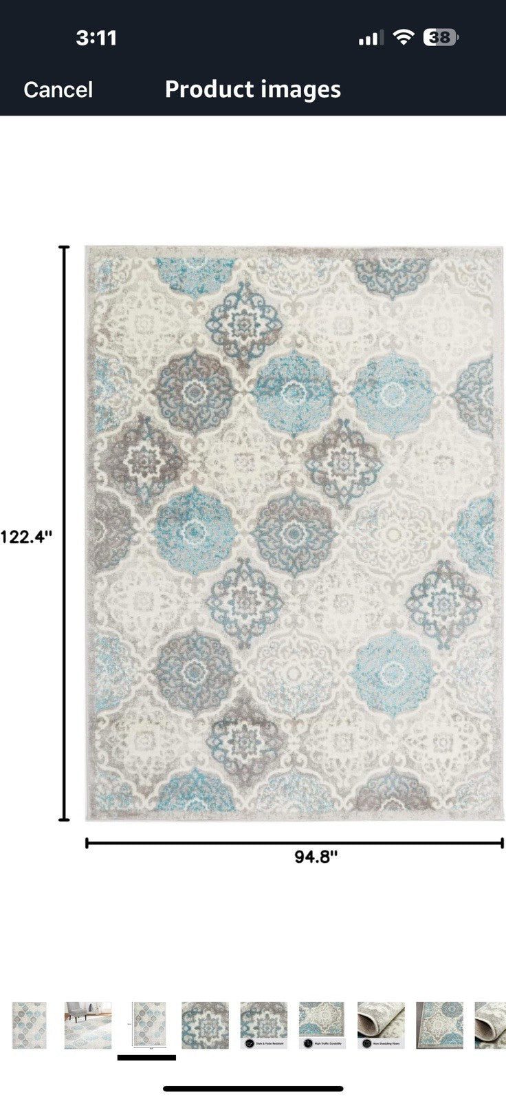 Home Dynamix Boho Celeste Transitional Damask Area Rug, Grey/Blue, 7'9"x10'2